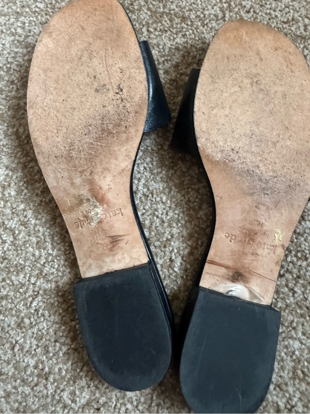 Kate Spade New York Ferry Black Leather  Slide Sandals with silver logo